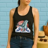 cute Humpback whale waves sea Japanese style Women's Tank Top thumb 2