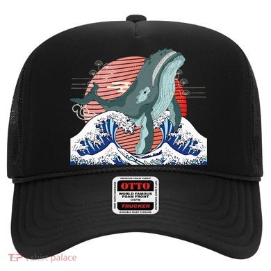 cute Humpback whale waves sea Japanese style Hat