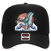 cute Humpback whale waves sea Japanese style Hat thumb 0