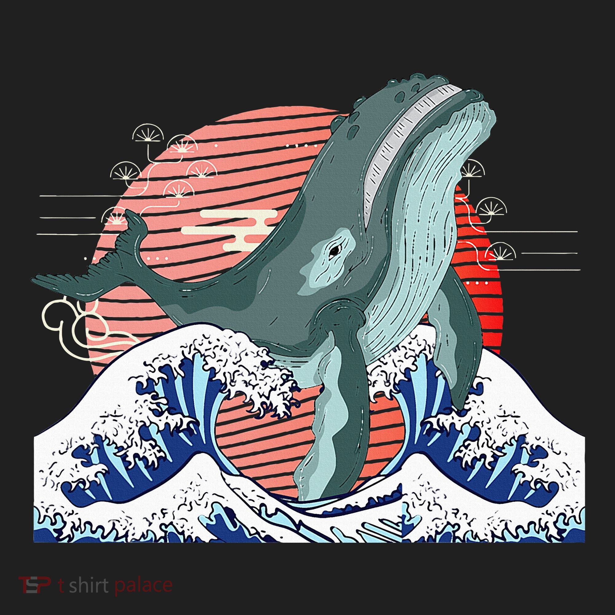 cute Humpback whale waves sea Japanese style Hat