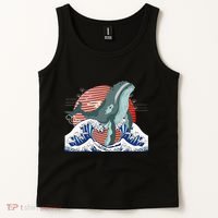 cute Humpback whale waves sea Japanese style Tank Top thumb 2