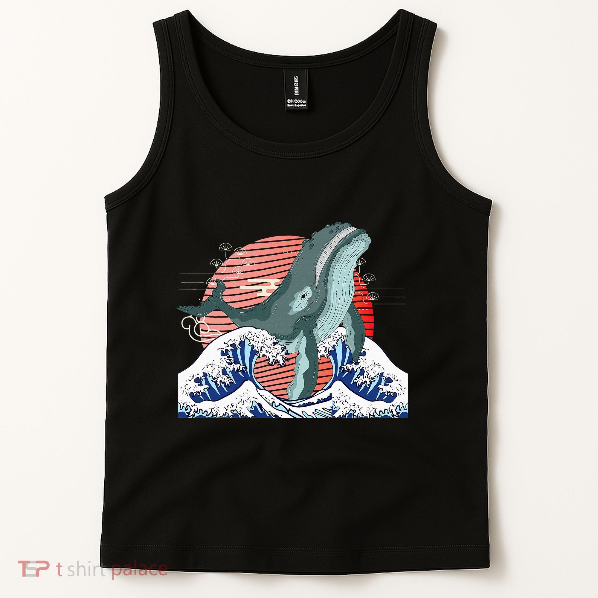 cute Humpback whale waves sea Japanese style Tank Top