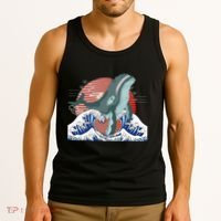 cute Humpback whale waves sea Japanese style Tank Top thumb 3