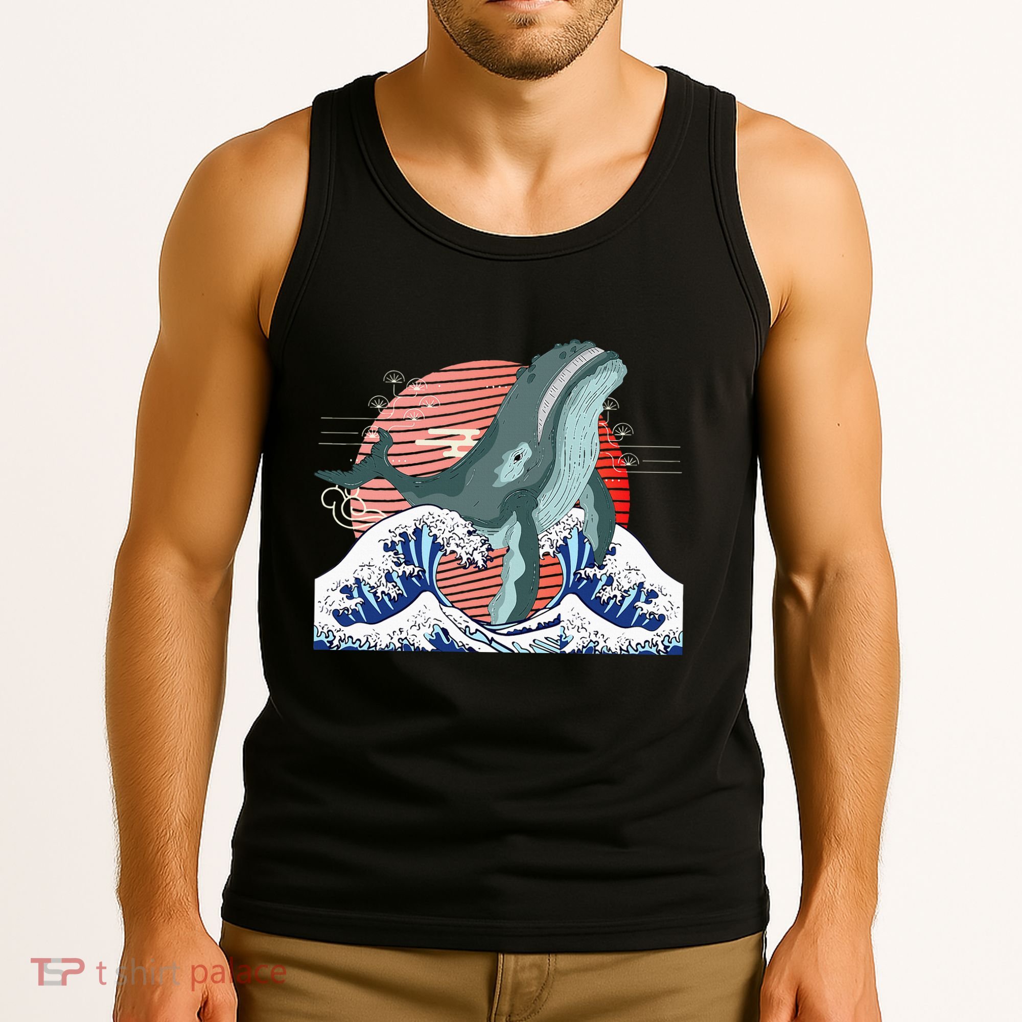 cute Humpback whale waves sea Japanese style Tank Top