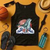 cute Humpback whale waves sea Japanese style Tank Top thumb 4