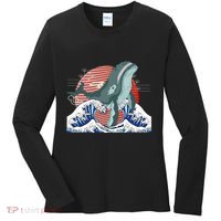 cute Humpback whale waves sea Japanese style Women's Long Sleeve Shirt thumb 0