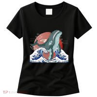 cute Humpback whale waves sea Japanese style Women's T-Shirt thumb 0