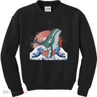 cute Humpback whale waves sea Japanese style Kids Sweatshirt thumb 0