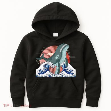 cute Humpback whale waves sea Japanese style Kids Hoodie