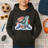 cute Humpback whale waves sea Japanese style Kids Hoodie thumb 2
