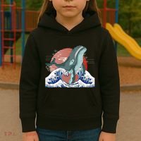 cute Humpback whale waves sea Japanese style Kids Hoodie thumb 3