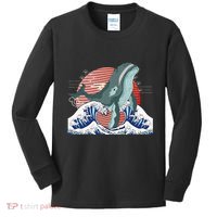 cute Humpback whale waves sea Japanese style Kids Long Sleeve Shirt thumb 0