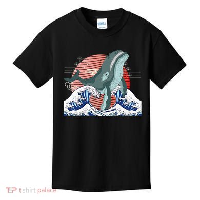 cute Humpback whale waves sea Japanese style Kids T-Shirt