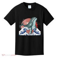 cute Humpback whale waves sea Japanese style Kids T-Shirt thumb 0