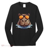 Cool Hippo With Sunglasses For Funny Animals Costume Long Sleeve Shirt thumb 0