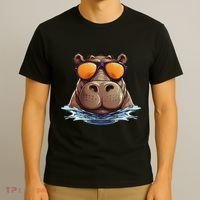 Cool Hippo With Sunglasses For Funny Animals Costume T-Shirt thumb 3