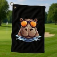 Cool Hippo With Sunglasses For Funny Animals Costume Golf Towel thumb 1