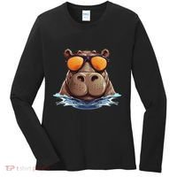 Cool Hippo With Sunglasses For Funny Animals Costume Women's Long Sleeve Shirt thumb 0
