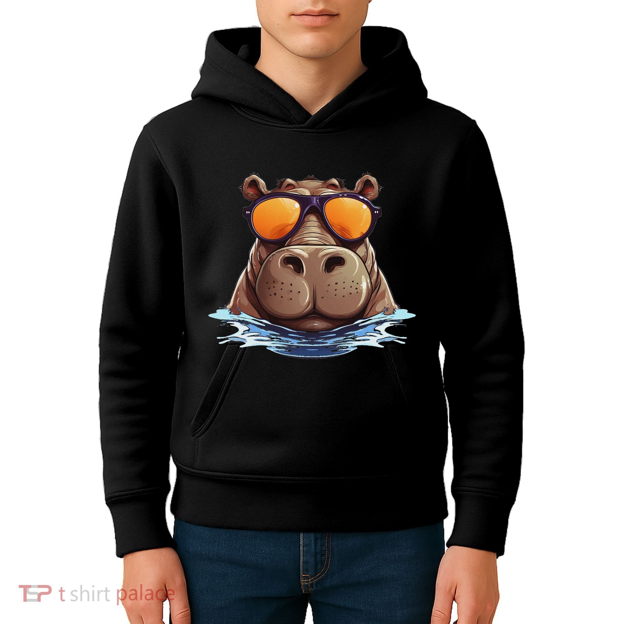 Cool Hippo With Sunglasses For Funny Animals Costume Kids Hoodie