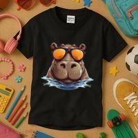 Cool Hippo With Sunglasses For Funny Animals Costume Kids T-Shirt thumb 3