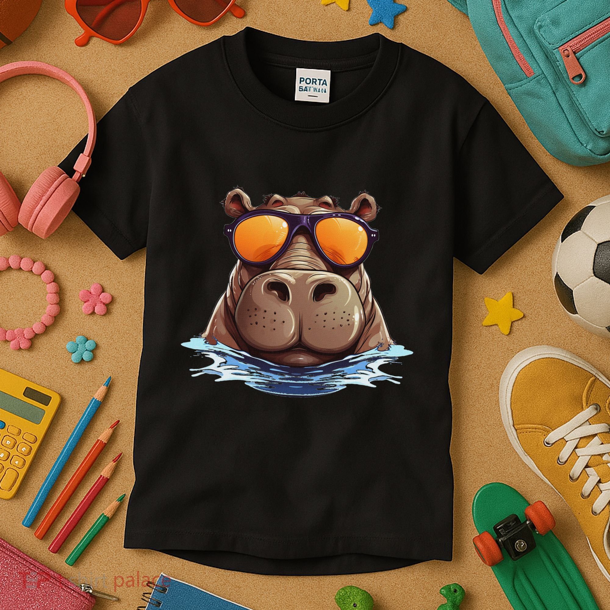 Cool Hippo With Sunglasses For Funny Animals Costume Kids T-Shirt