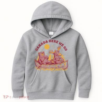 Canada Here We Go Bear And Moose Kids Hoodie