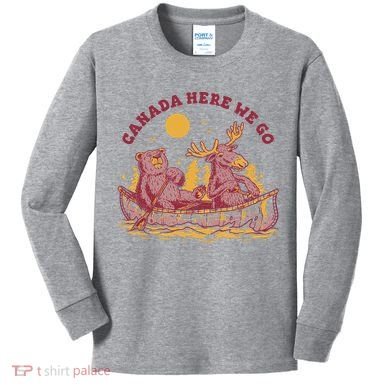 Canada Here We Go Bear And Moose Kids Long Sleeve Shirt