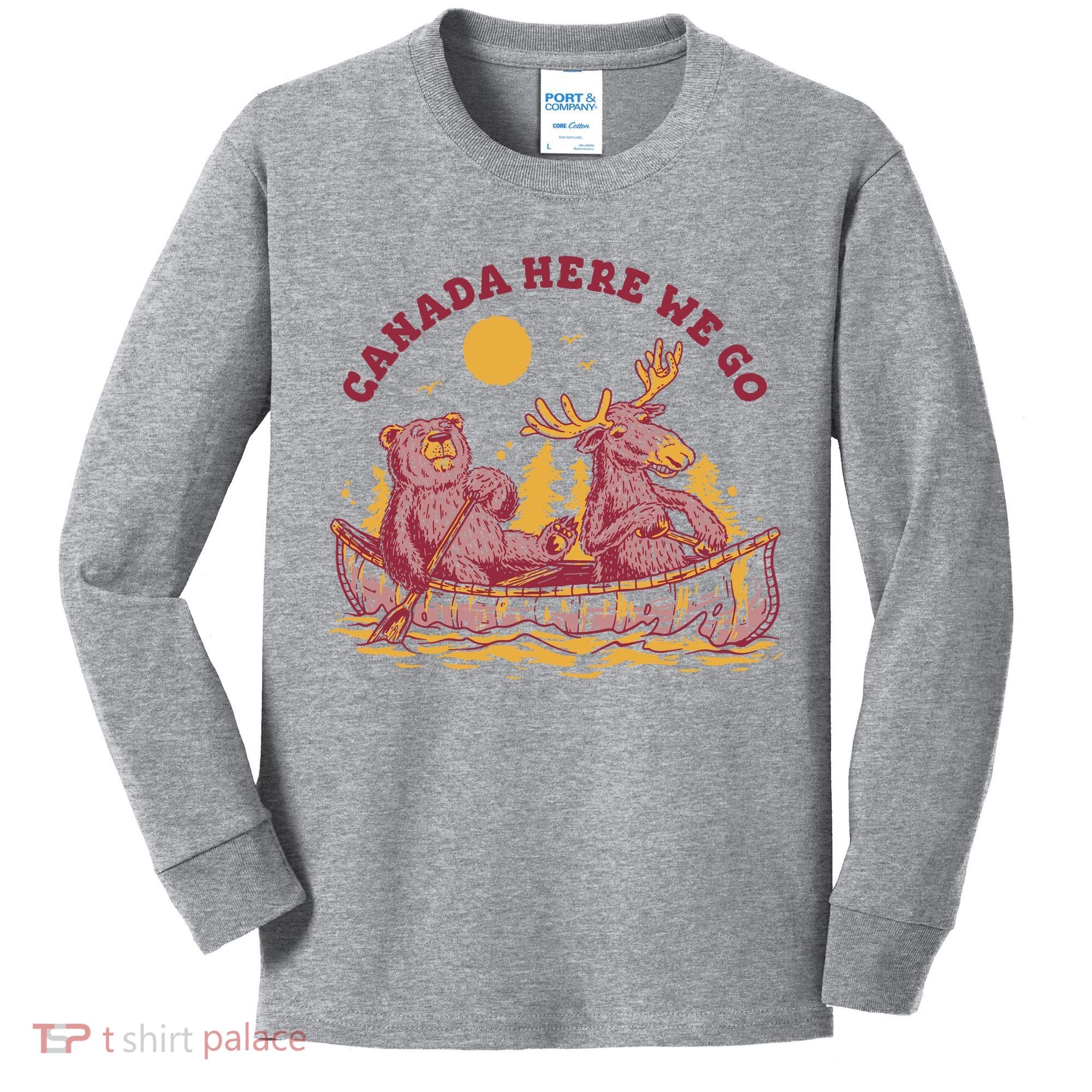 Canada Here We Go Bear And Moose Kids Long Sleeve Shirt