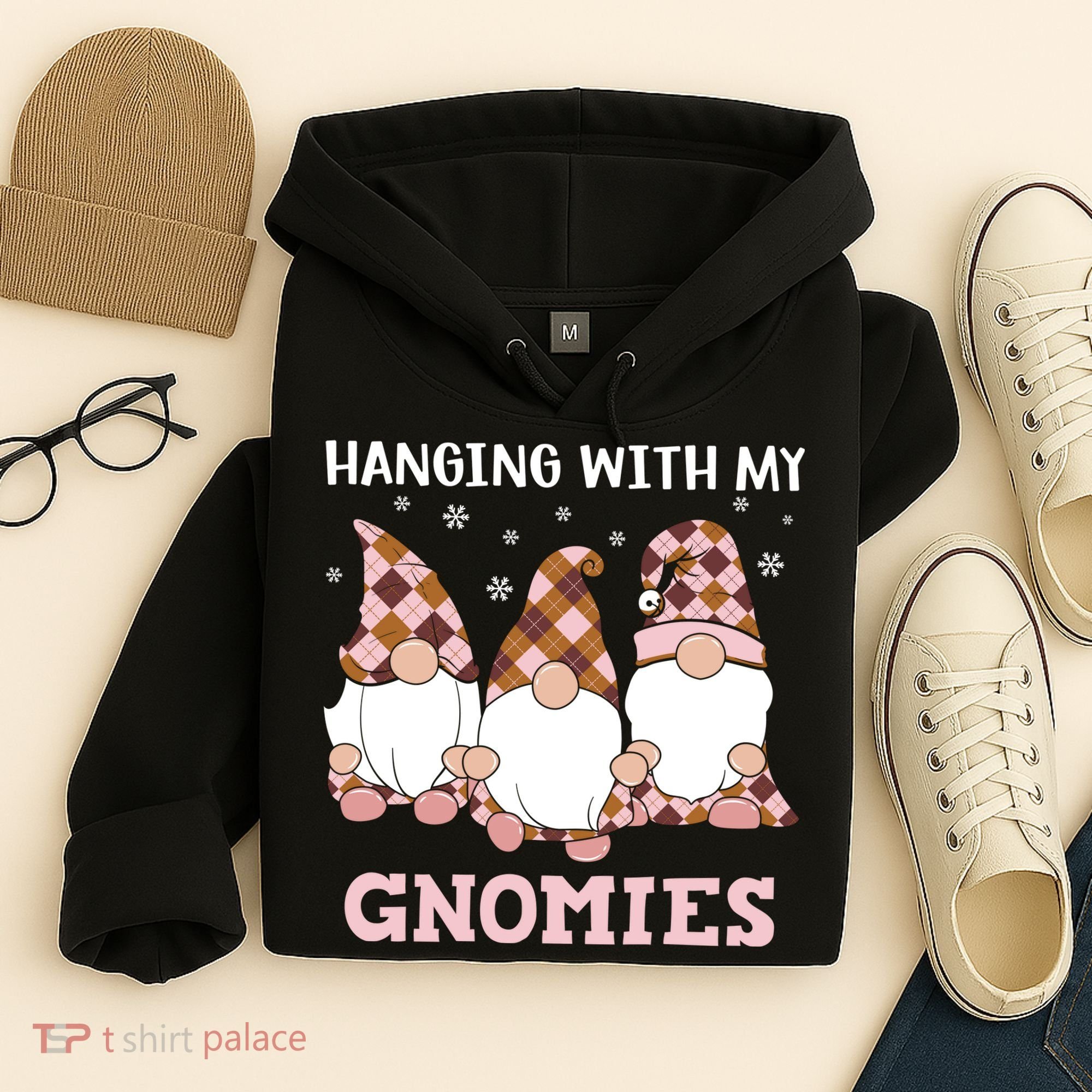 Christmas Hanging With Gnomies Gnome Pink Leopard Hoodie