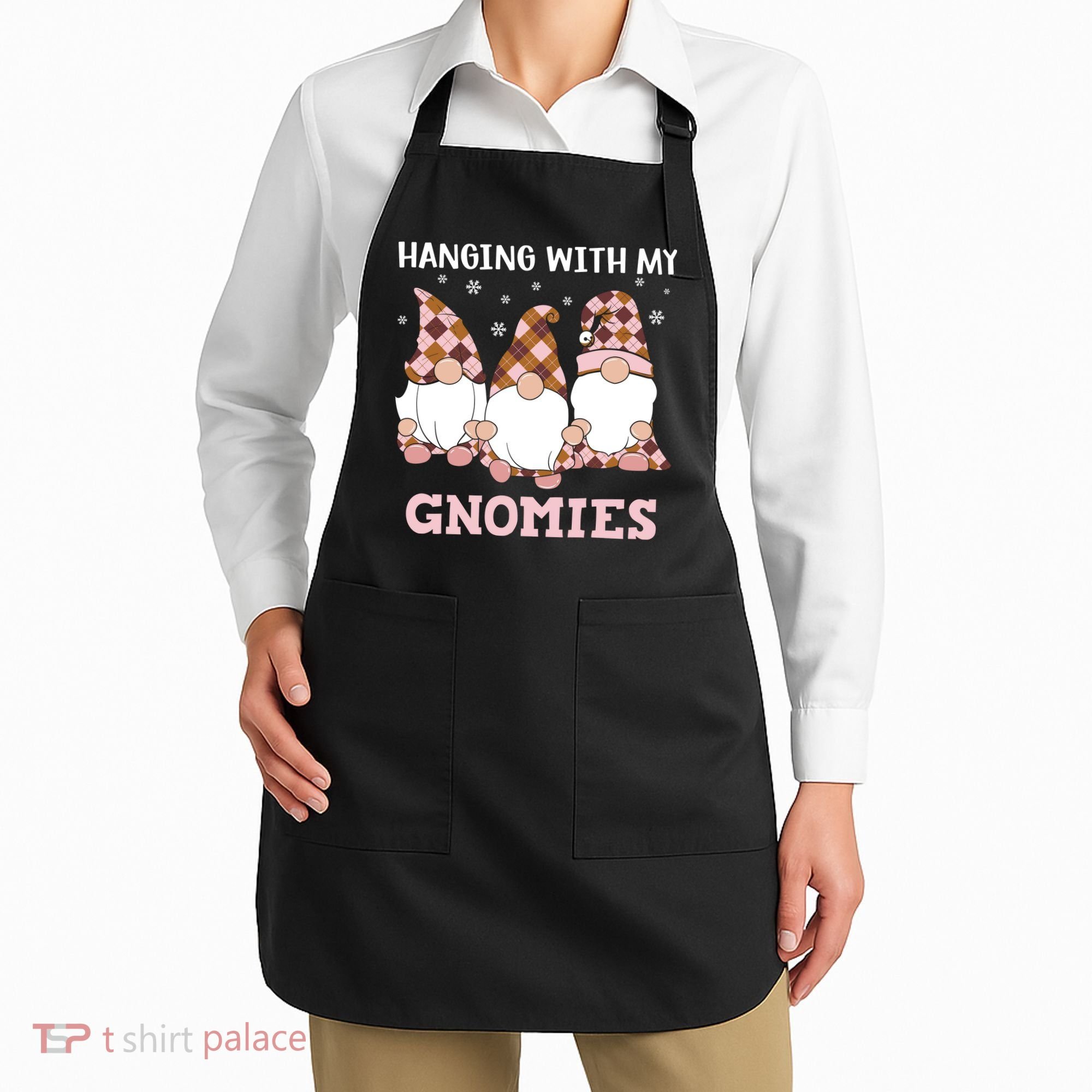 Christmas Hanging With Gnomies Gnome Pink Leopard Apron