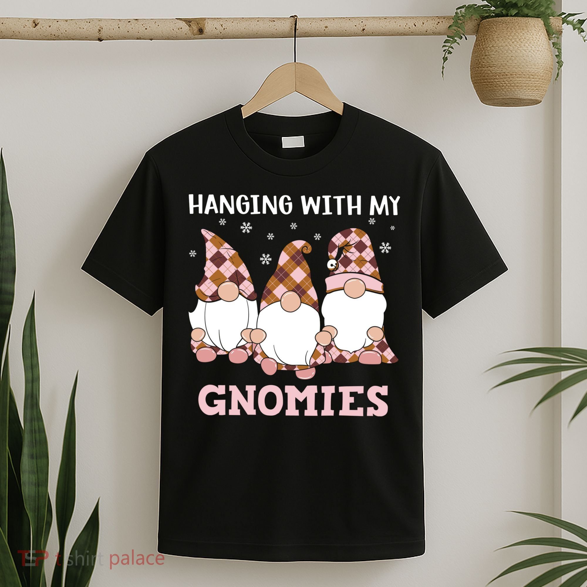 Christmas Hanging With Gnomies Gnome Pink Leopard T-Shirt