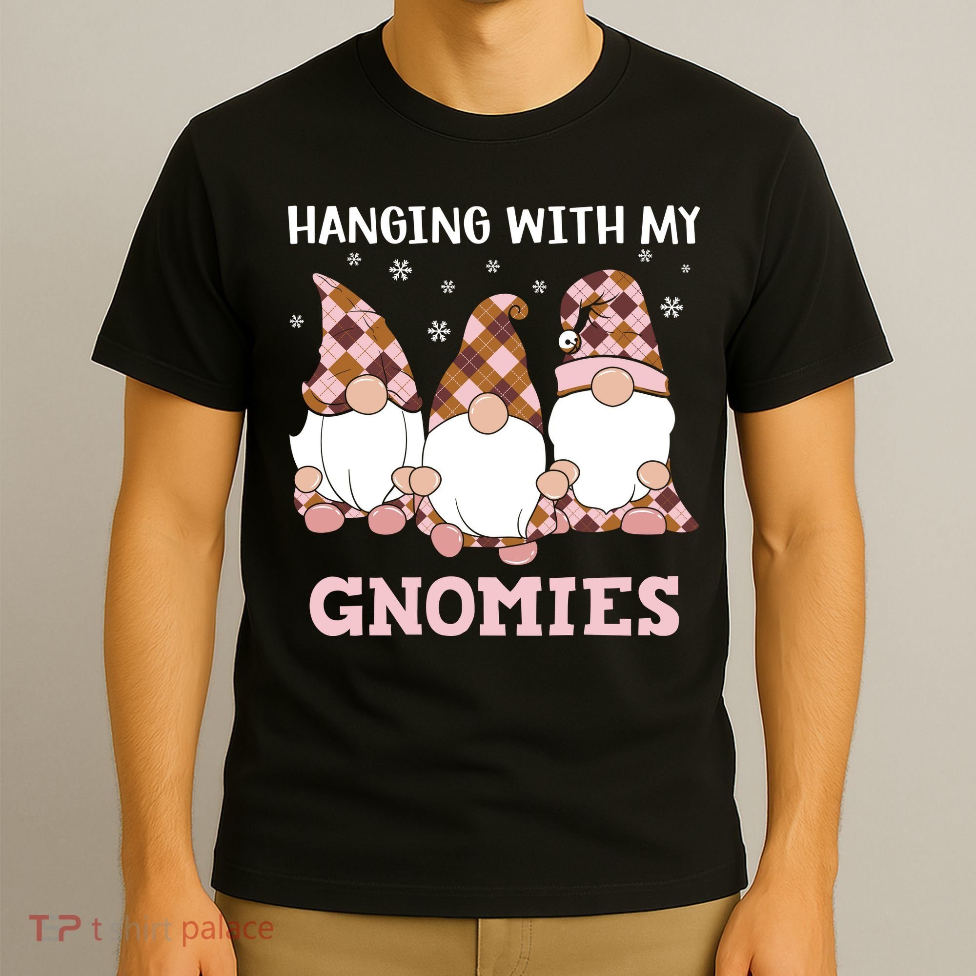 Christmas Hanging With Gnomies Gnome Pink Leopard T-Shirt