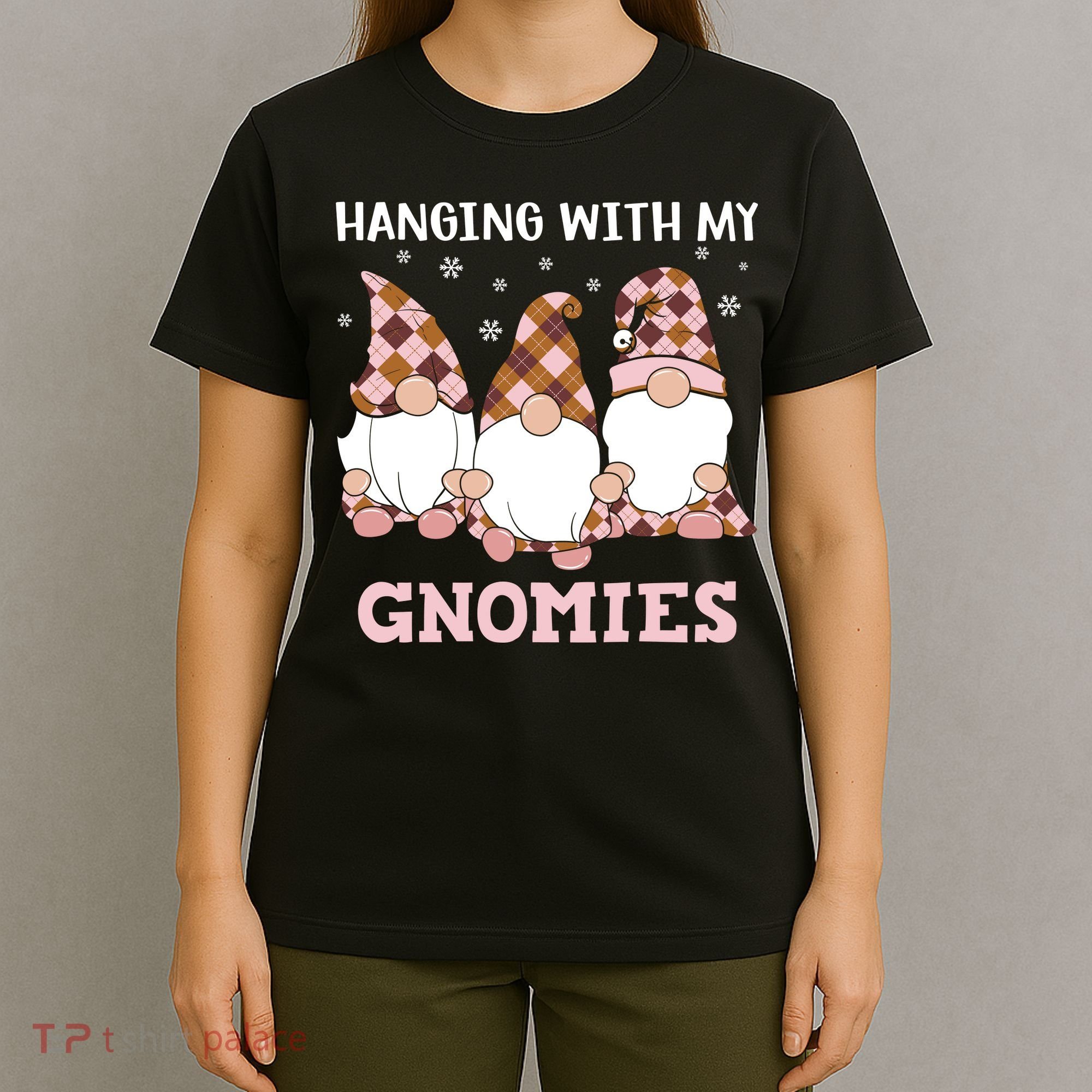Christmas Hanging With Gnomies Gnome Pink Leopard T-Shirt