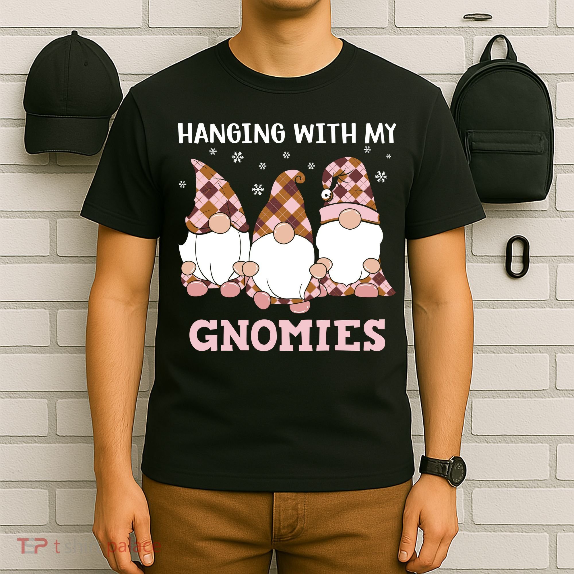 Christmas Hanging With Gnomies Gnome Pink Leopard T-Shirt
