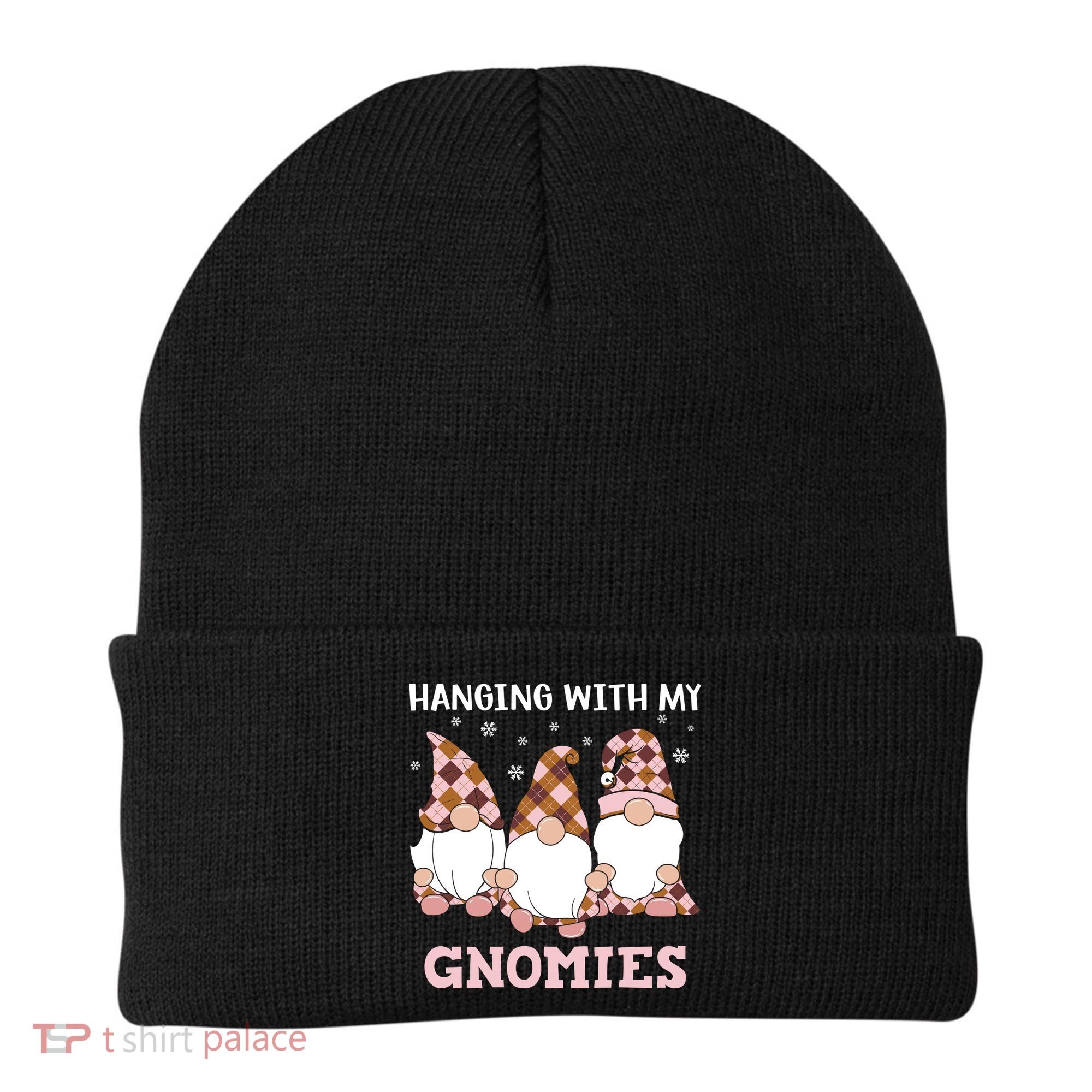 Christmas Hanging With Gnomies Gnome Pink Leopard Beanie