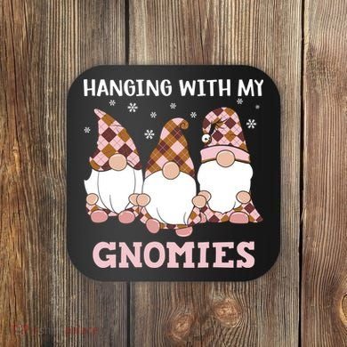 Christmas Hanging With Gnomies Gnome Pink Leopard Coaster