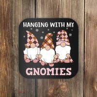 Christmas Hanging With Gnomies Gnome Pink Leopard Coaster thumb 0