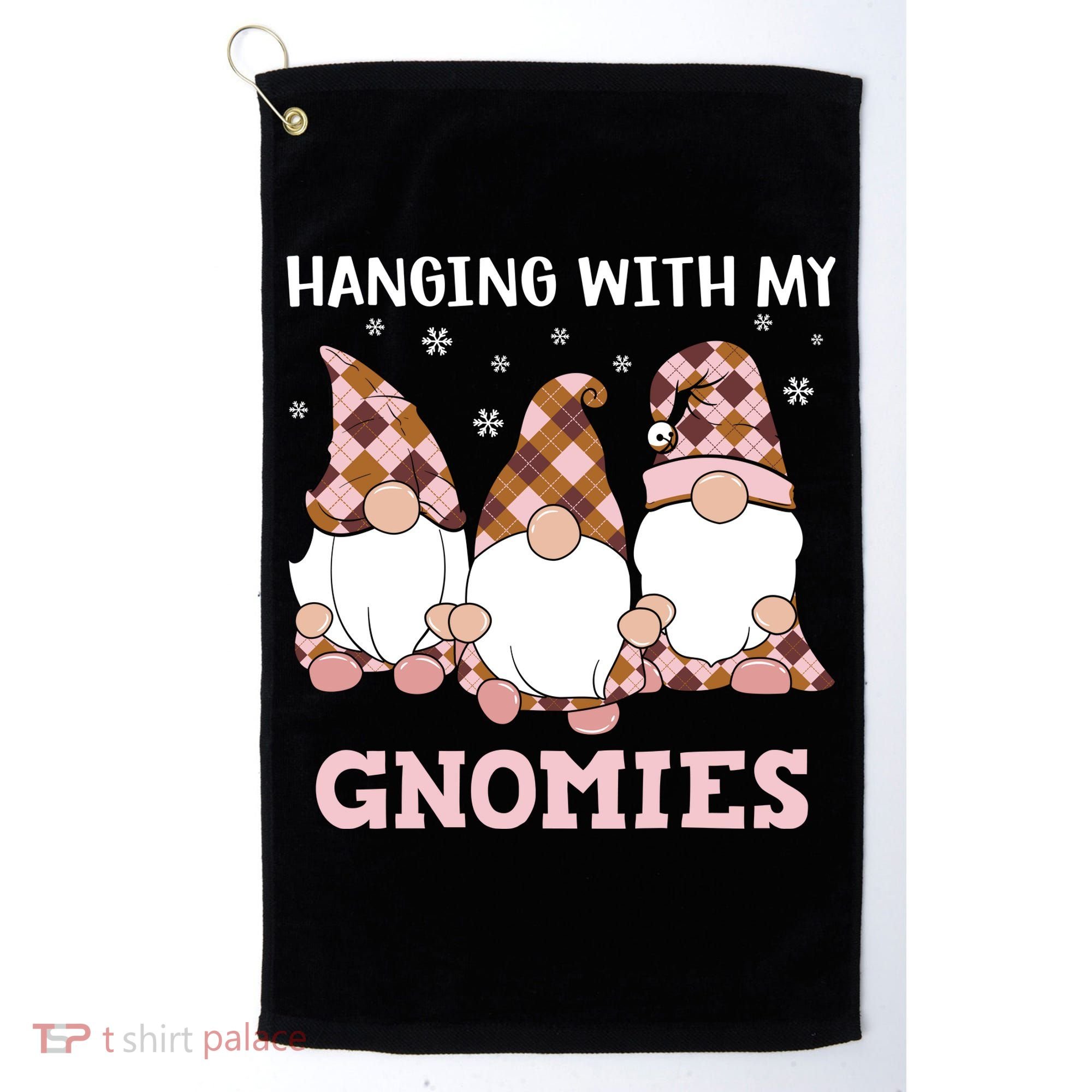 Christmas Hanging With Gnomies Gnome Pink Leopard Golf Towel
