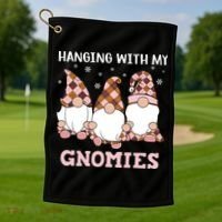 Christmas Hanging With Gnomies Gnome Pink Leopard Golf Towel thumb 1