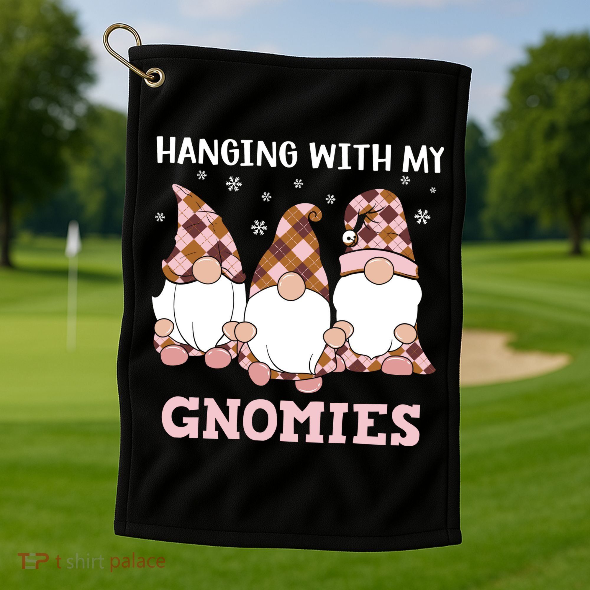 Christmas Hanging With Gnomies Gnome Pink Leopard Golf Towel