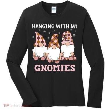 Christmas Hanging With Gnomies Gnome Pink Leopard Women's Long Sleeve Shirt