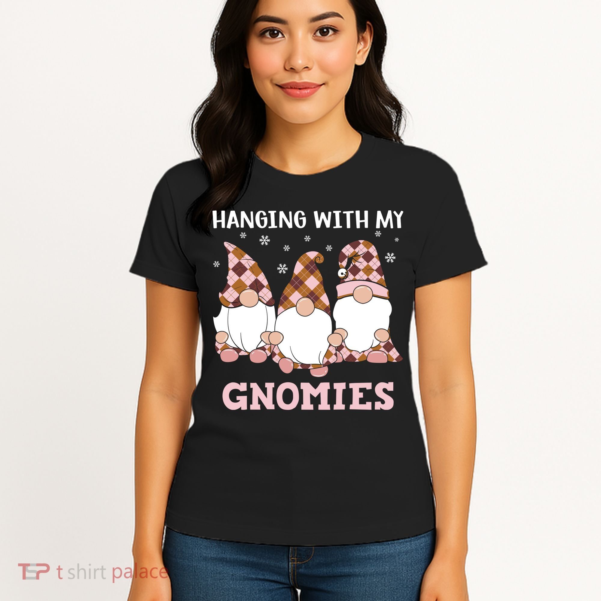 Christmas Hanging With Gnomies Gnome Pink Leopard Women's T-Shirt