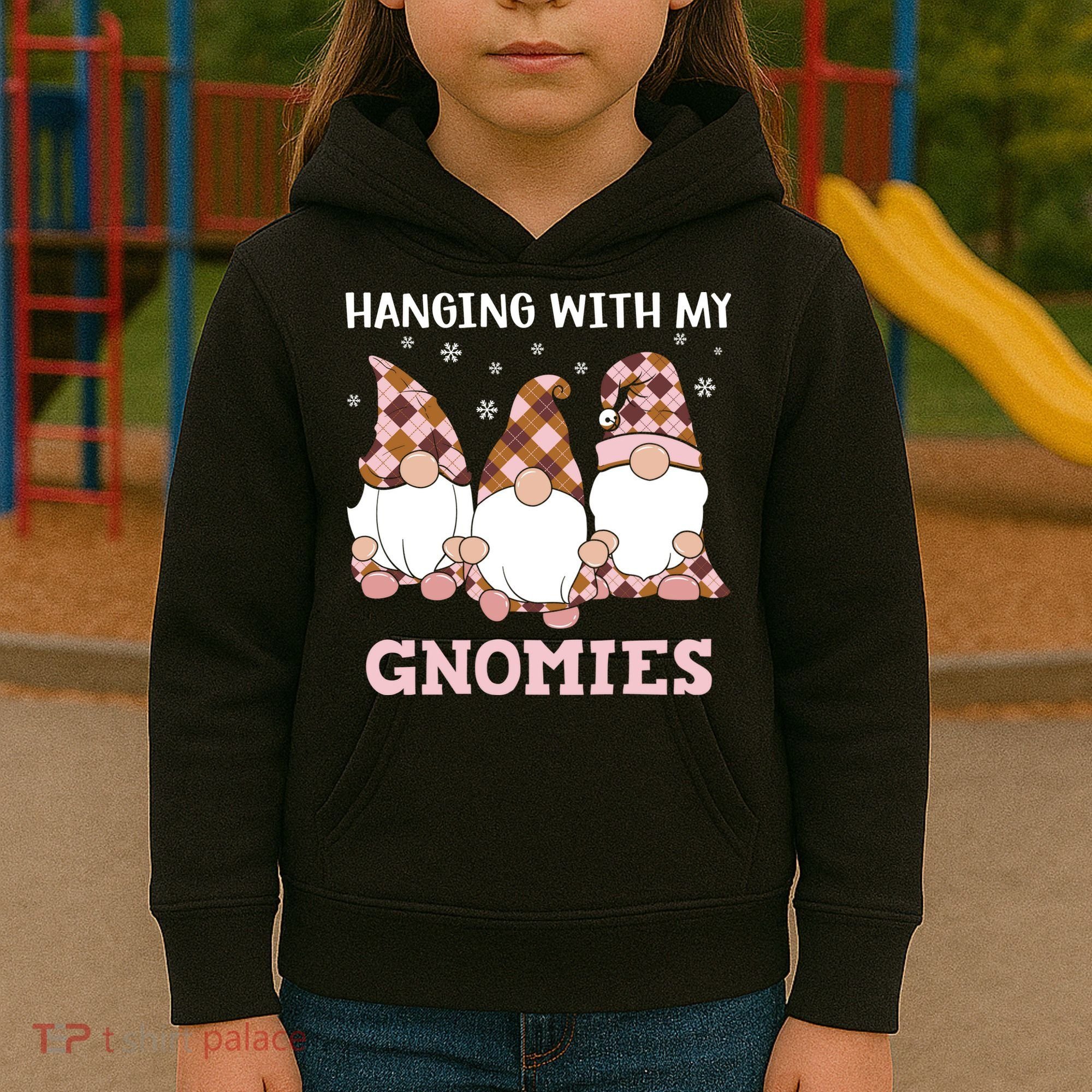 Christmas Hanging With Gnomies Gnome Pink Leopard Kids Hoodie