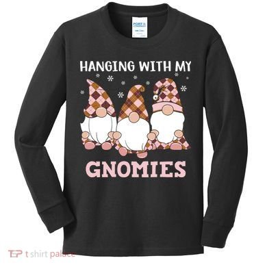 Christmas Hanging With Gnomies Gnome Pink Leopard Kids Long Sleeve Shirt