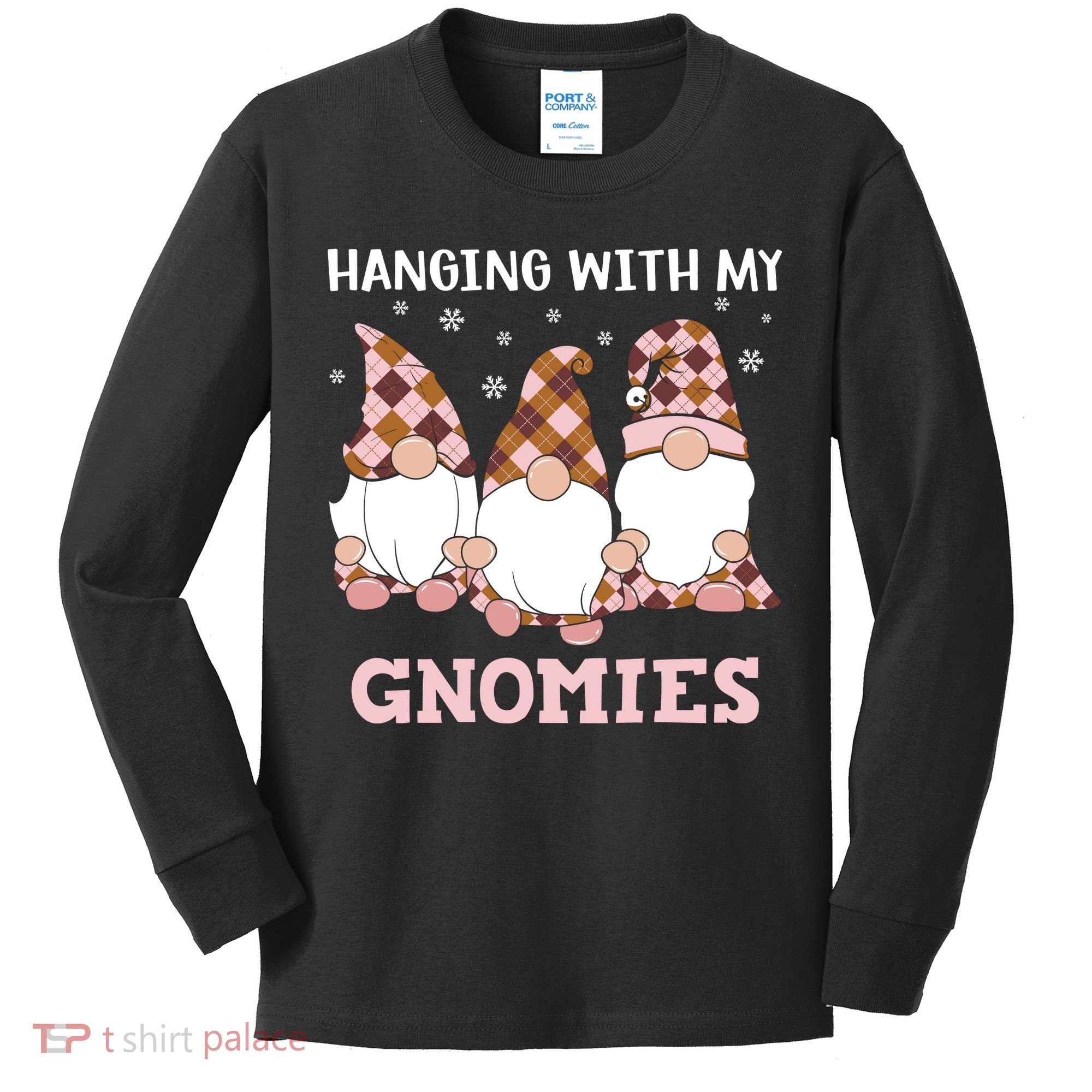 Christmas Hanging With Gnomies Gnome Pink Leopard Kids Long Sleeve Shirt