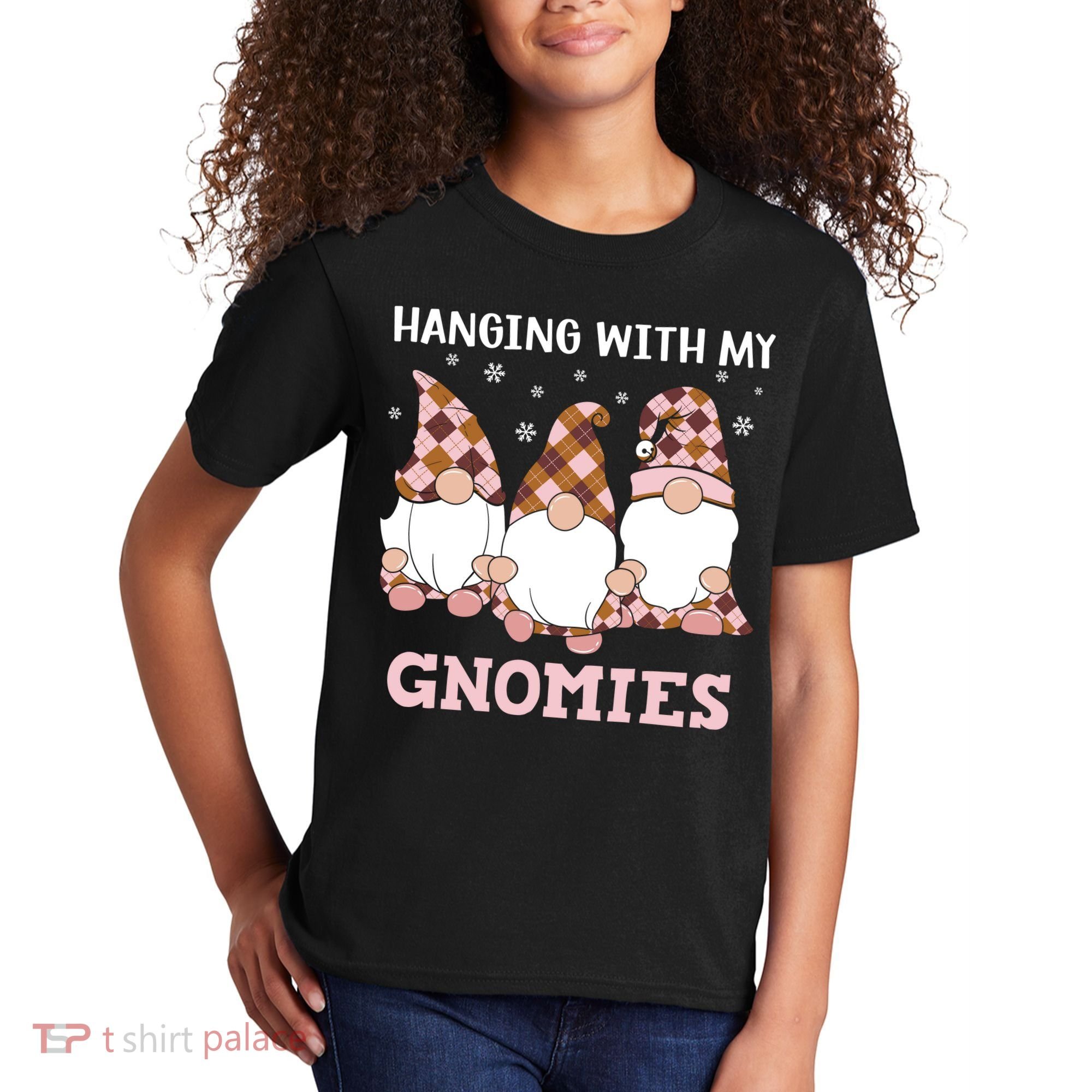 Christmas Hanging With Gnomies Gnome Pink Leopard Kids T-Shirt