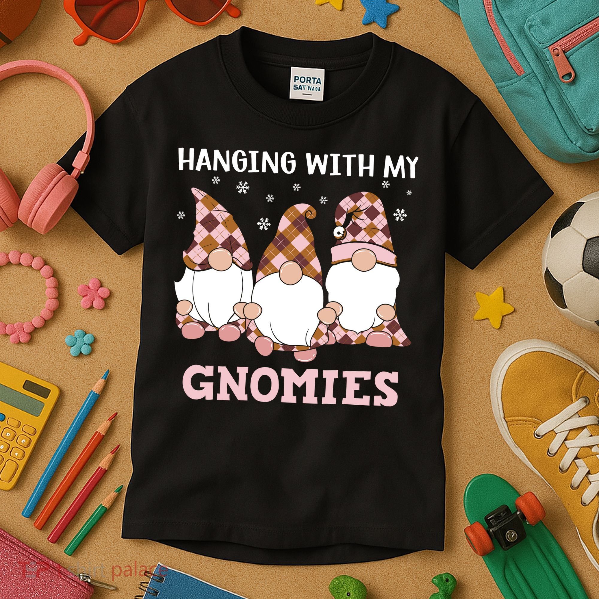 Christmas Hanging With Gnomies Gnome Pink Leopard Kids T-Shirt