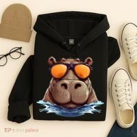Cool Hippo with Sunglasses for funny Animals Costume Hoodie thumb 4