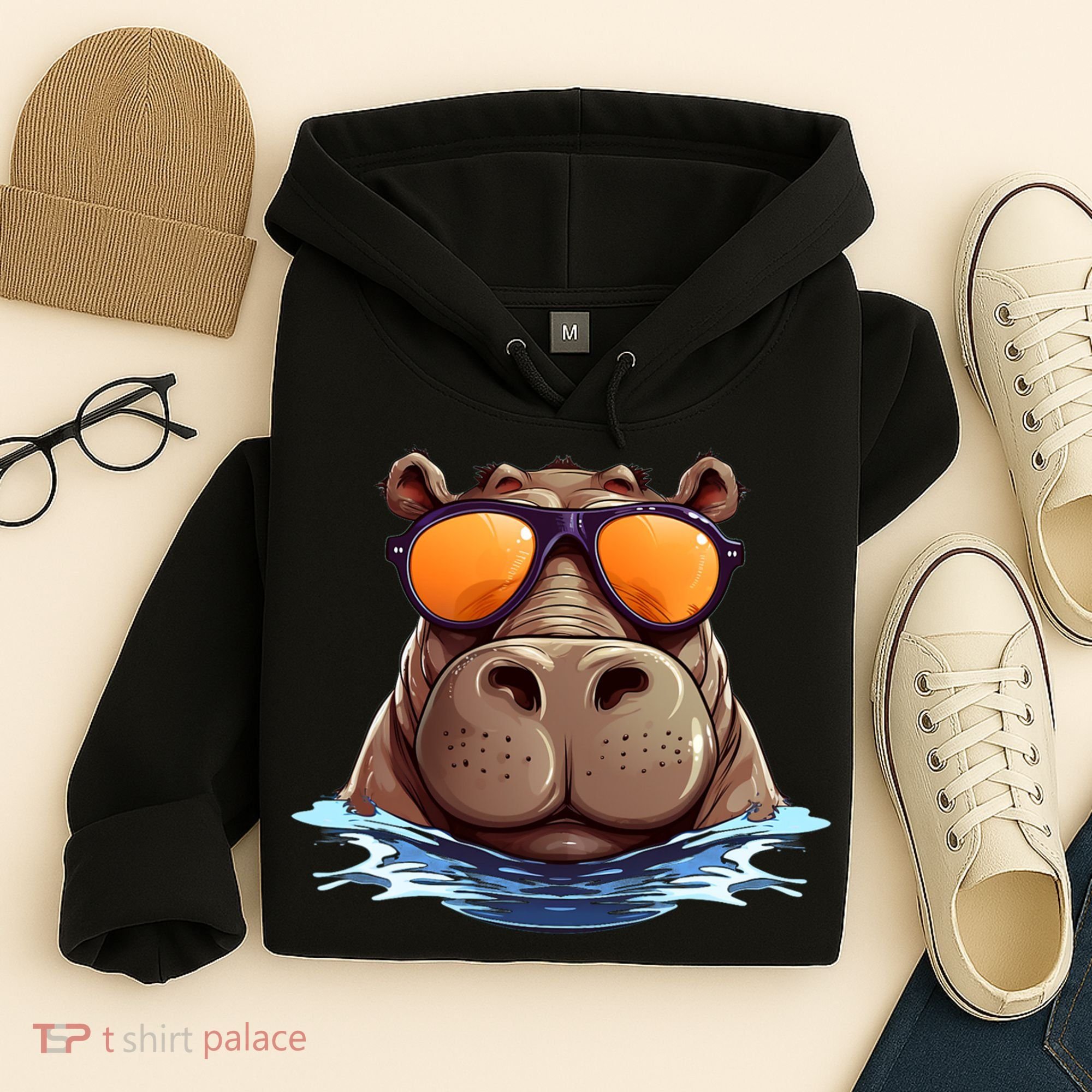 Cool Hippo with Sunglasses for funny Animals Costume Hoodie