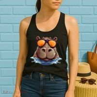 Cool Hippo with Sunglasses for funny Animals Costume Women's Tank Top thumb 2